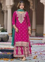 Chinnon Pink Wedding Wear Zari Work Readymade Plazzo Suit